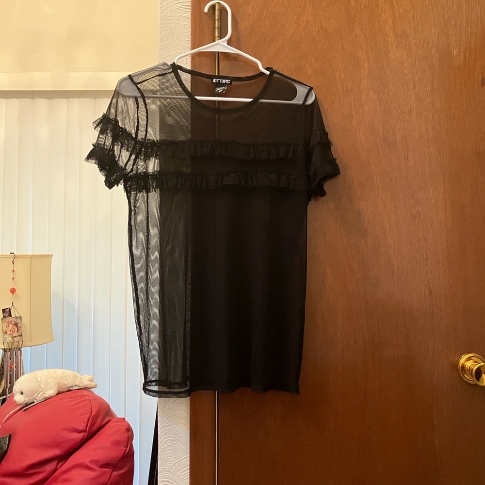 Hot Topic Black Sheer Ruffle Short Sleeve Top